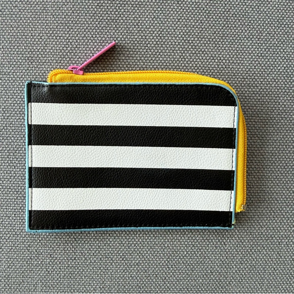 Sephora Black and White Striped Cosmetic Wallet with Pink Zipper